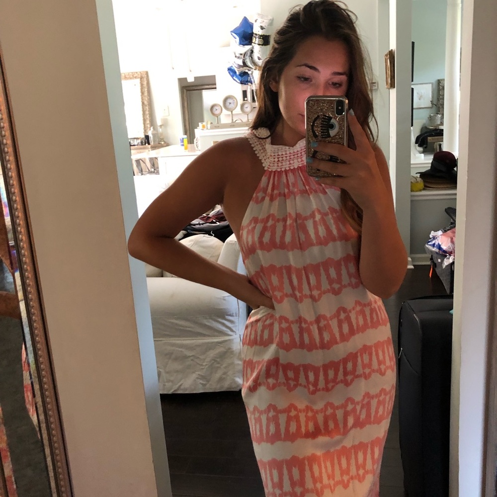 AB pink & White High neck backless maxi dress
